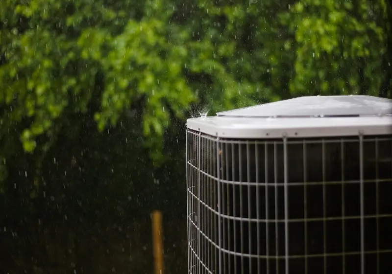 Technician repairing an outdoor AC unit